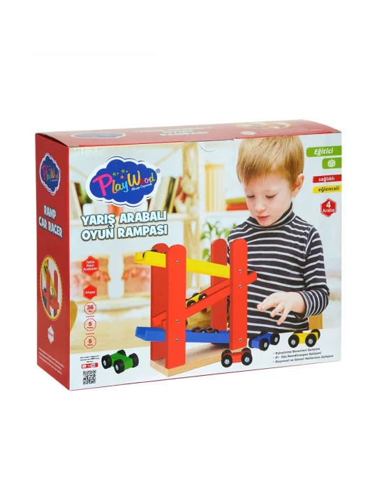 Ony-382 Playwood  Ahşap Yarış Arabalı Oyun Rampası-onyıl