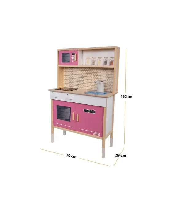 T1032 Ahşap Su Akan Musluklu Ve Ledli Çocuk Mutfağı Pembe