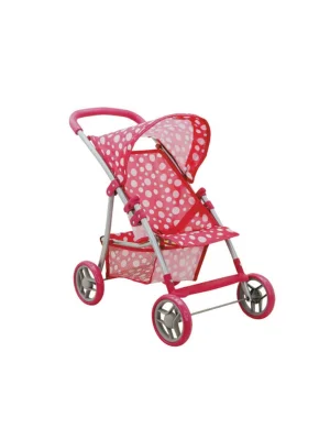 0664 Puantiye Desenli, 4 Tekerlekli Ve Tenteli Oyuncak Puset - Sunman