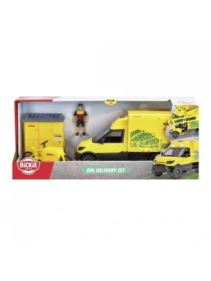 203747020 Dickie Dhl Delivery Setfreewheel Delivery Vehicle Packaging Statio