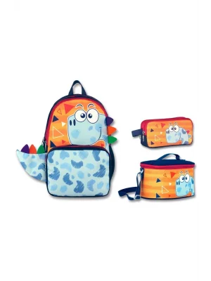 Ümit Çanta Cennec Erkek Çocuk Sevimli Dino Turuncu/Mavi Üçlü İlkokul Çanta Seti