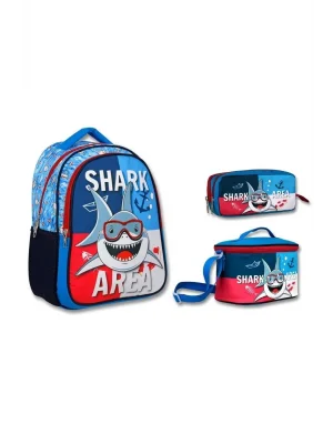 Cennec Lacivert Mavi Köpekbalığı İlkokul Sırt Çantası Seti - Erkek Çocuk