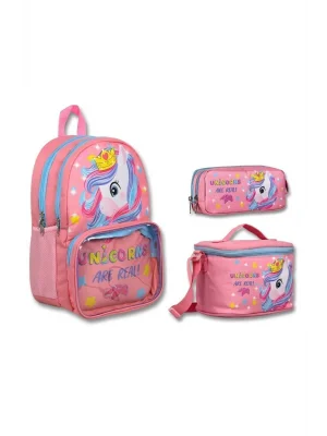 Cennec Şeffaf Bölmeli Pembe Unicorn İlkokul Sırt Çantası Seti - Kız Çocuk