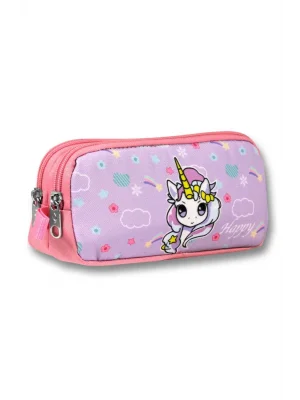Ümit Çanta Turkuaz Pembe Gökkuşağı Unicorn Desenli Kalem Çantası - Kız Çocuk - 5017