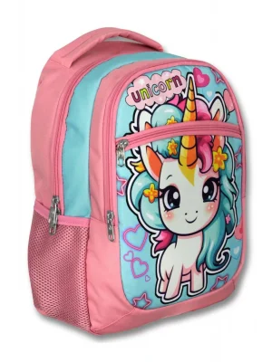 Ümit Çanta Üç Gözlü Kız Çocuk İlkokul Çantası - Bebek Unicorn - Pembe Turkuaz - 5048