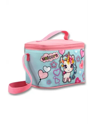 Ümit Çanta 5049 Isı Yalıtımlı kız (Bebek Unicorn Baskılı, Pembe Turkuaz Renkli) Beslenme Çantası