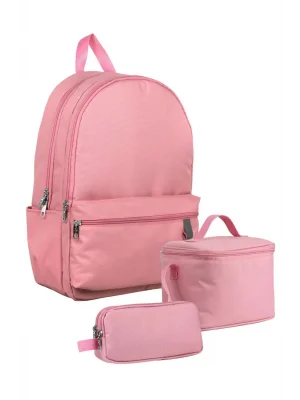 Pembe Renk Kız Çocuklar İçin Üçlü İlkokul Okul Çanta Seti - SETUMT5121A