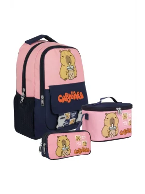 (Kız Çocuk - Lacivert - Pembe) İlkokul Üçlü Çanta Seti - SETCPB5203A