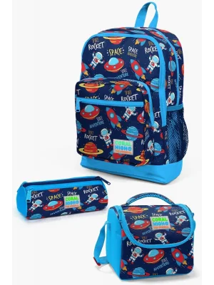 Kids Lacivert Mavi Uzay Desenli 3’lü Okul Çanta Seti SET0123470