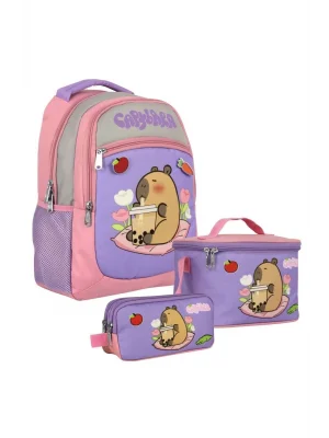 (Kız Çocuk - Mor - Pembe) İlkokul Üçlü Çanta Seti - SETCPB5233A