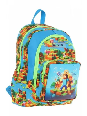 Kids Üç Bölmeli (Mavi Yeşil - Craft Baskılı) Erkek Çocuk Okul ve Günlük Sırt Çantası - L5280