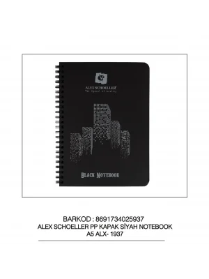 Alex Schoeller Spiralli Pp Kapak Defter Siyah A5 60 Yaprak