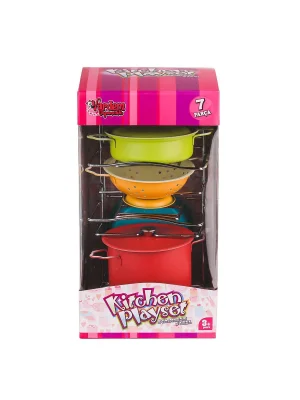 Atf-683g-5 Renkli Raflı Emaye Tencere Tava  Seti 7 Parça -vardem Oyuncak