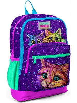 Coral High Mor Pembe Kedi Desenli Dört Bölmeli Okul Sırt