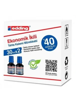 EDDING BT30K MAVİ 2Lİ TAHTA KALEM MÜREKKEBİ 30ML