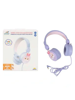 S0000007 -sun-gle-ech-kulaklık Mikrofonlu Kablolu Tavşan Resimli Lila