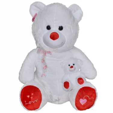 1085b Selay, Yavrulu Ayı 100 Cm Beyaz