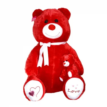 1085kr Yavrulu Ayı 95cm Kırmızı