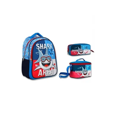 Cennec Lacivert Mavi Köpekbalığı İlkokul Sırt Çantası Seti - Erkek Çocuk