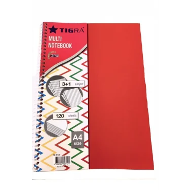 Tigra Tıgra Defter 120 Yaprak 4 Konulu 3 Kareli+ 1 Çizgili TIGRA