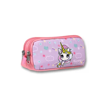 Ümit Çanta Turkuaz Pembe Gökkuşağı Unicorn Desenli Kalem Çantası - Kız Çocuk - 5017