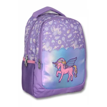 Ümit Çanta Nakışlı Unicorn Kız Çocuk Üç Gözlü Lila Renk Okul Çantası - 5027