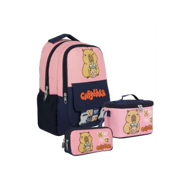 (Kız Çocuk - Lacivert - Pembe) İlkokul Üçlü Çanta Seti - SETCPB5203A