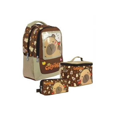 (Erkek Çocuk - Kahverengi) İlkokul Üçlü Çanta Seti - SETCPB5209A