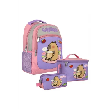 (Kız Çocuk - Mor - Pembe) İlkokul Üçlü Çanta Seti - SETCPB5233A