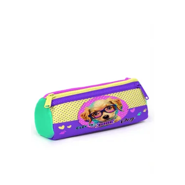 Sarı Pembe Sevimli Köpek Desenli Üç Bölmeli Kalem Çantası 22052