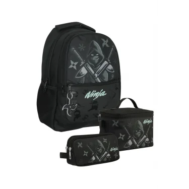SETUMT5066A Üçlü İlkokul Çanta Seti (Siyah Turkuaz - Ninja - Erkek Çocuk)