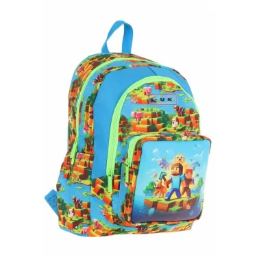 Kids Üç Bölmeli (Mavi Yeşil - Craft Baskılı) Erkek Çocuk Okul ve Günlük Sırt Çantası - L5280