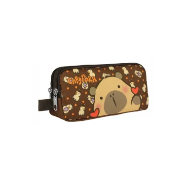 Capybara Erkek Çocuk İki Bölmeli Kalem Çantası - Kahverengi - 5211 Çok Renkli