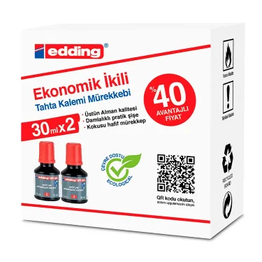 EDDING BT30K KIRMIZI 2Lİ TAHTA KALEM MÜREKKEBİ 30ML