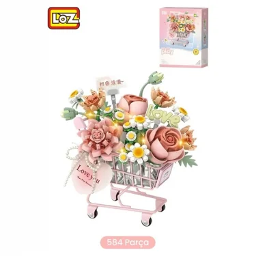 Lz4124 Loz Pembe Arabalı Çiçekler 584 Parça Block