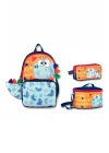 Ümit Çanta Cennec Erkek Çocuk Sevimli Dino Turuncu/Mavi Üçlü İlkokul Çanta Seti