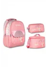 Cennec Simli Unicorn Baskılı Pembe Kız Çocuk Üçlü İlkokul Çanta Seti