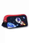 Ümit Çanta Erkek Çocuklar İçin İki Bölmeli Astronot Desenli Kalemlik - Lacivert Kırmızı - 5044