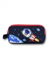 Ümit Çanta Erkek Çocuklar İçin İki Bölmeli Astronot Desenli Kalemlik - Lacivert Kırmızı - 5044