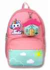 Cennec 5051 (Unicorn - Pembe Yeşil - Kız Çocuk) Okul Çantası - Sevimli Anahtarlık Dahil