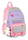 Cennec Çok Bölmeli Kız Çocuk Pembe Gri İlkokul ve Günlük Sırt Çantası - 5072