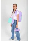 Double Stripe Kız Çocuk İlkokul Üçlü Okul Çantası Seti - Lila - Çift Renk