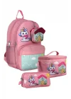 SETUMT5051A Üçlü İlkokul Çanta Seti (Pembe Yeşil - Unicorn - Kız - Sevimli Anahtarlık Dahil)