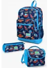 Kids Lacivert Mavi Uzay Desenli 3’lü Okul Çanta Seti SET0123470