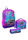 Kız Çocuk Üçlü İlkokul Okul Çanta Seti - Pembe Mor Kaplumbağa