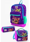 Kids 23732 Mor Pembe Kedi Desenli 3’lü Okul Çanta Seti