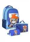SETUMT5021A Üçlü İlkokul Çanta Seti (Mavi - Şapkalı Ayıcık - Erkek - Şapka Detaylı Bölme)