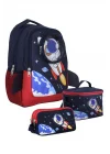 SETUMT5042A Üçlü İlkokul Çanta Seti (Lacivert Kırmızı - 3D Astronot - Erkek Çocuk)