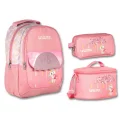 Cennec Simli Unicorn Baskılı Pembe Kız Çocuk Üçlü İlkokul Çanta Seti
