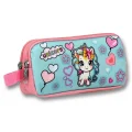 Ümit Çanta Kız Çocuklar İçin İki Bölmeli Bebek Unicorn Baskılı Kalemlik - Pembe Turkuaz - 5050